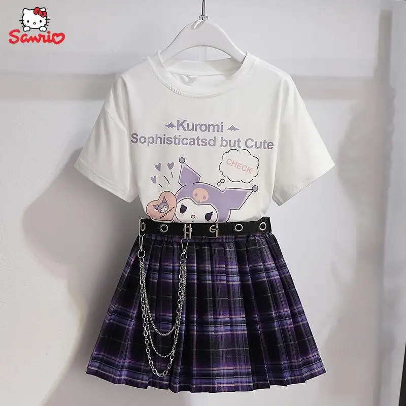 Sanrio Kuromi Short Sleeved Suit T Shirt Kawaii Jk Uniform Skirt College Pleated Skirt Two Piece 2 - Kuromi Plush