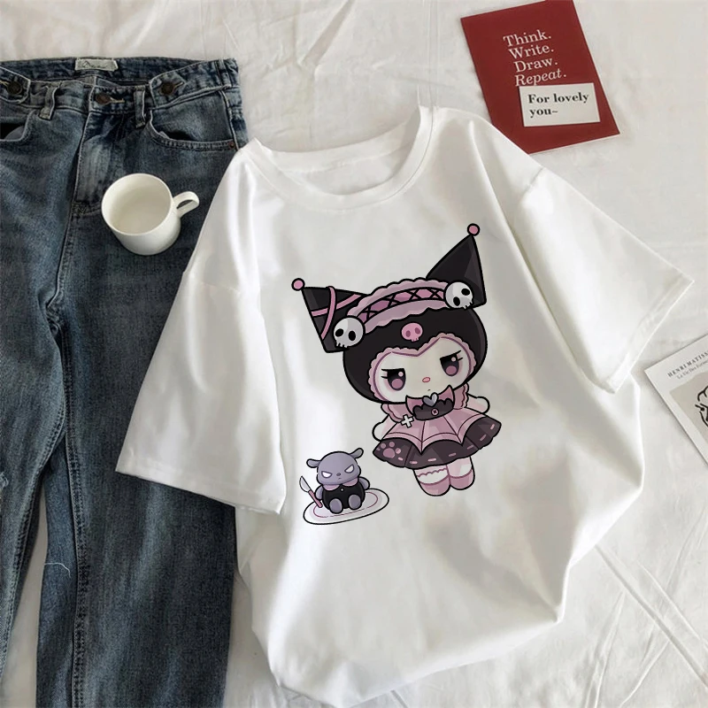 Sanrio T shirt Women Cotton Y2K Anime Dark Kuromi Tees Shirts Kawaii Cartoons Casual Clothes Harajuku 4 - Kuromi Plush
