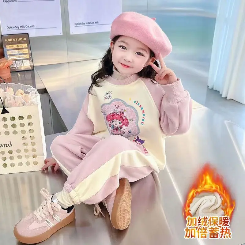 Sanrioed Children Autumn Winter Long Shirt T Shirts Sweater Pants 2Pcs Suit Anime Kuromi Melody Cinnamorol 5 - Kuromi Plush