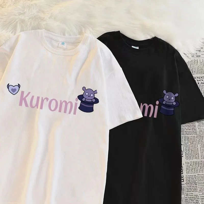Sanrios Kawaii Anime Kuromi Cute Cartoon Short Sleeve T Shirt New Summer Loose Thin Cotton Top 1 - Kuromi Plush
