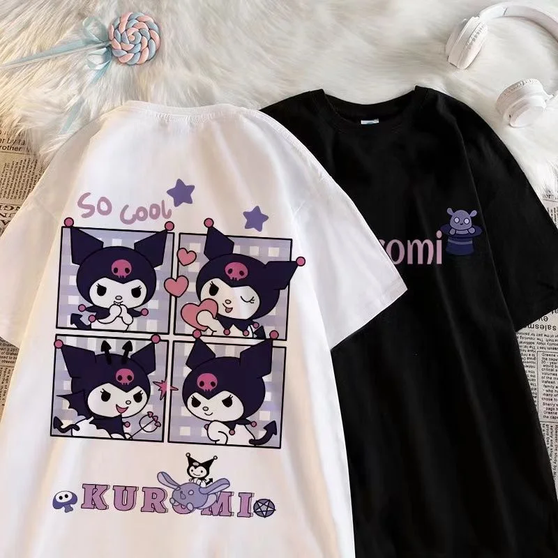 Sanrios Kawaii Anime Kuromi Cute Cartoon Short Sleeve T Shirt New Summer Loose Thin Cotton Top - Kuromi Plush