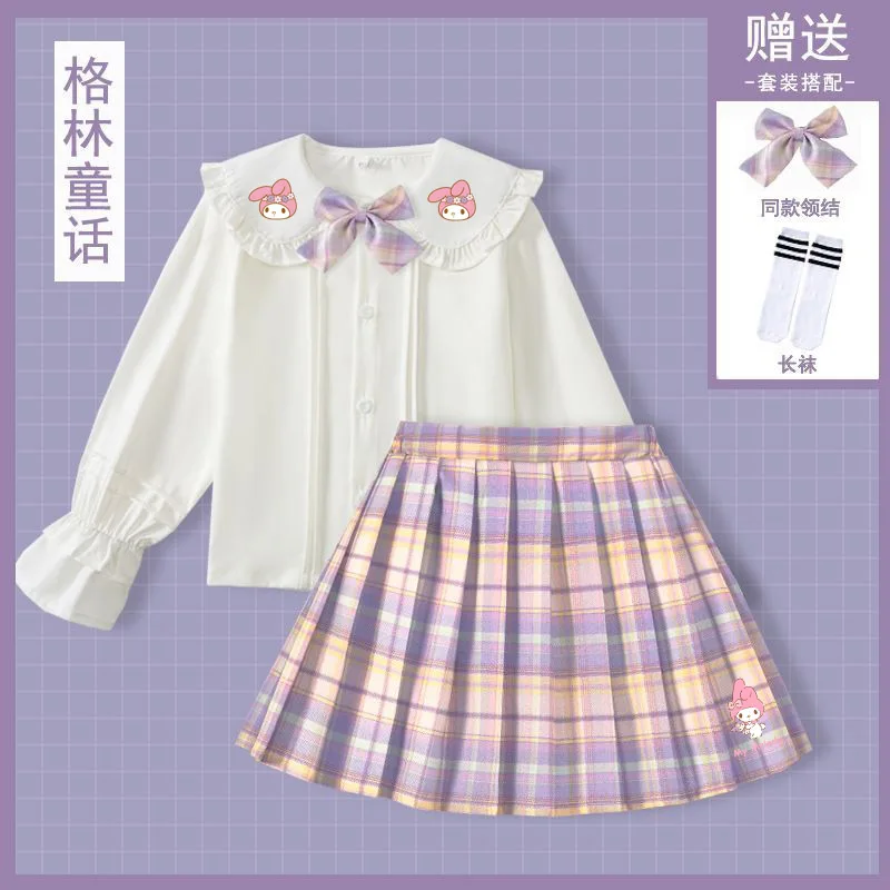 Sanrios Kuromi Cinnamoroll Melody Hellokittys Girls Jk Uniform Short Sleeve Long Shirt Anime Figure School Uniform 1 - Kuromi Plush
