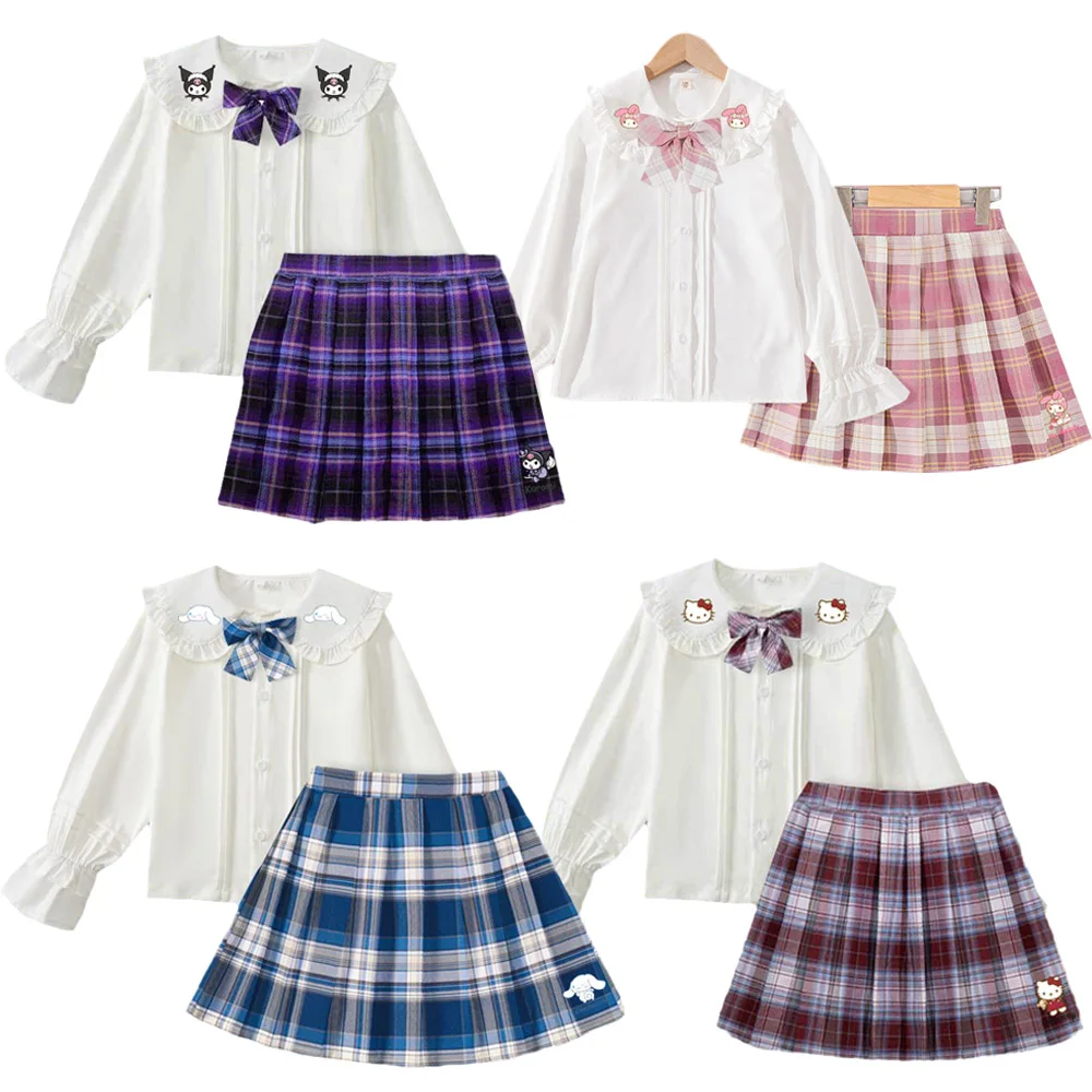 Sanrios Kuromi Cinnamoroll Melody Hellokittys Girls Jk Uniform Short Sleeve Long Shirt Anime Figure School Uniform - Kuromi Plush