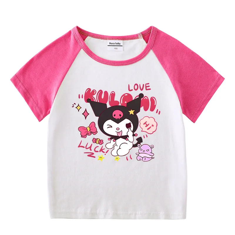 Summer Kids Clothes for Girls Cute Cartoon Kuromi Short Sleeve T Shirts Toddler Girl Raglan Sleeves 1 - Kuromi Plush