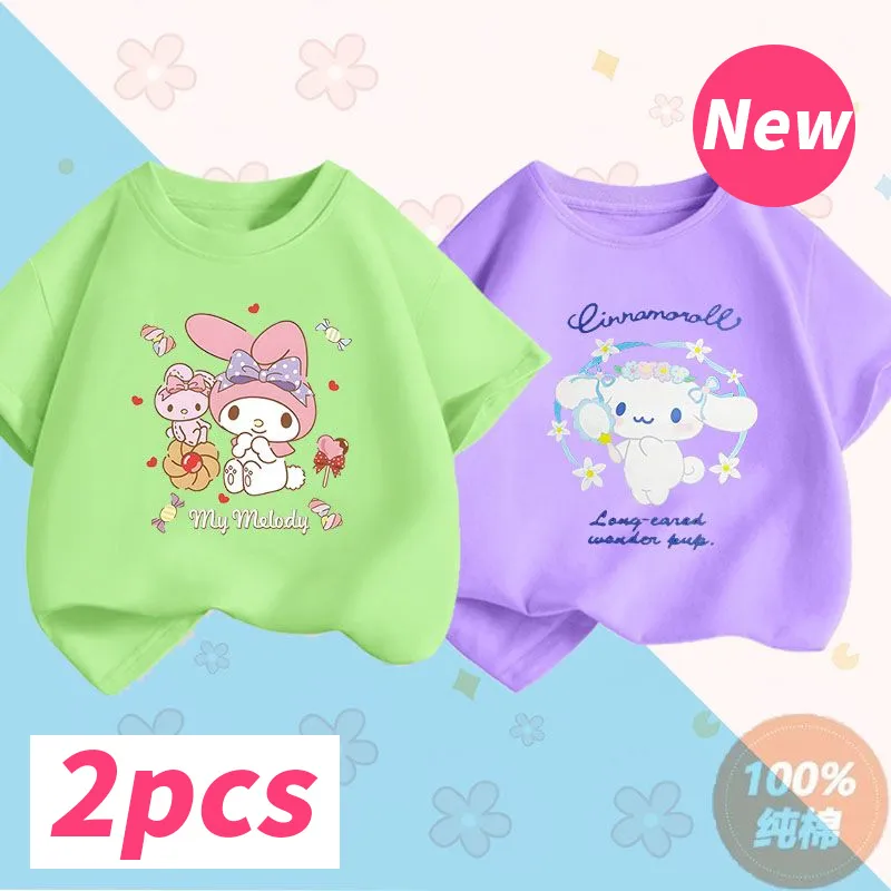 Summer Kuromi Cinnamoroll Melody Children T Shirt Sanrio Anime Cartoons Casual Clothes Girl Boy Pure Cotton 1 - Kuromi Plush