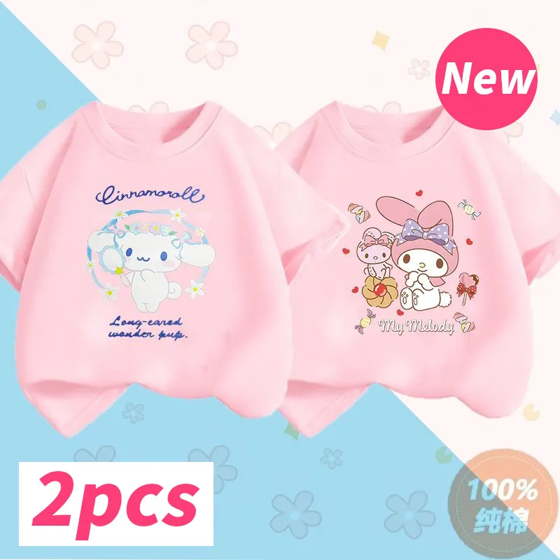Summer Kuromi Cinnamoroll Melody Children T Shirt Sanrio Anime Cartoons Casual Clothes Girl Boy Pure Cotton 2 - Kuromi Plush